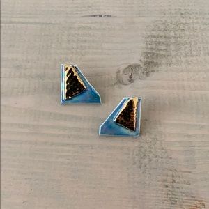 Vintage Blue and Gold Post Earrings